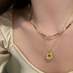 MULTI LAYER BEADED CHAIN COIN CHARM NECKLACE | 40NK9622