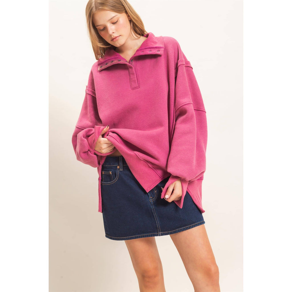 Mineral Wash Snap Collar Pullover