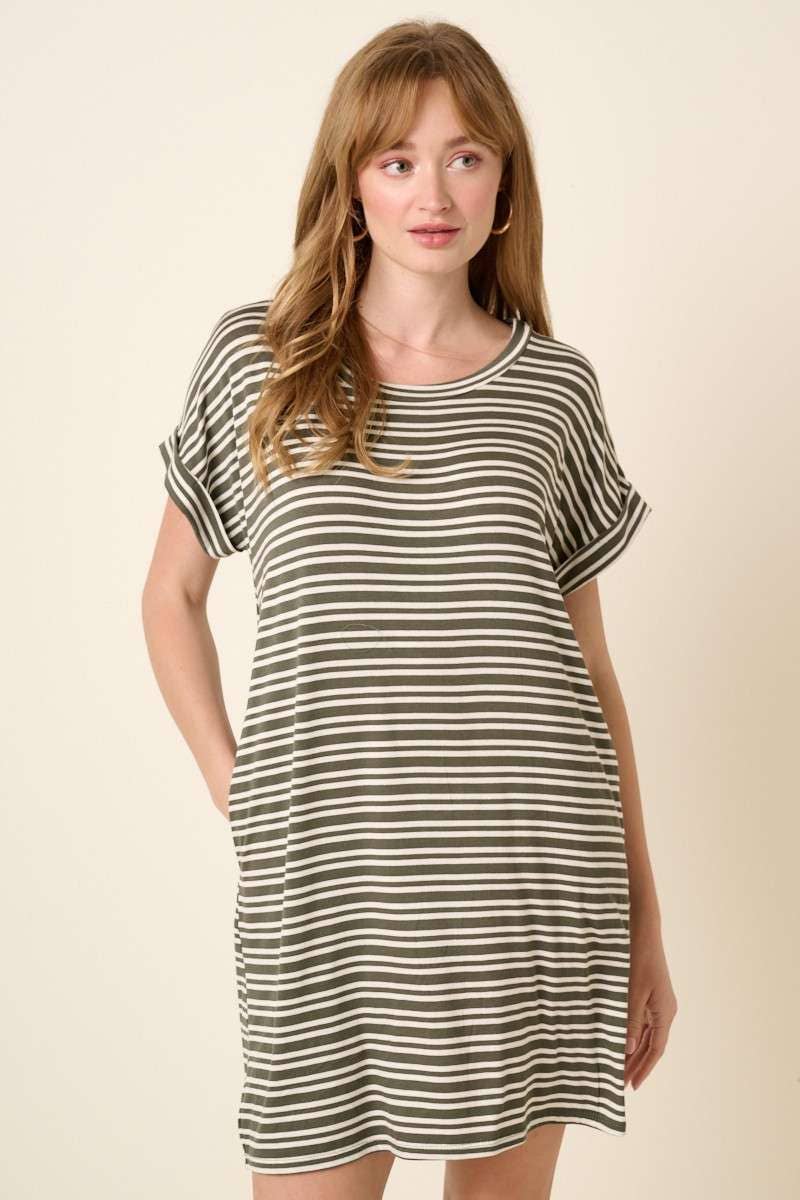 D1890-STRIPE DOLMAN T SHIRT DRESS