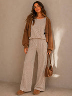 Striped Textured Top & Wide Leg Pant Set
