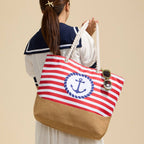 Coastal Chic | Nautical Anchor and Stripe Beach Tote
