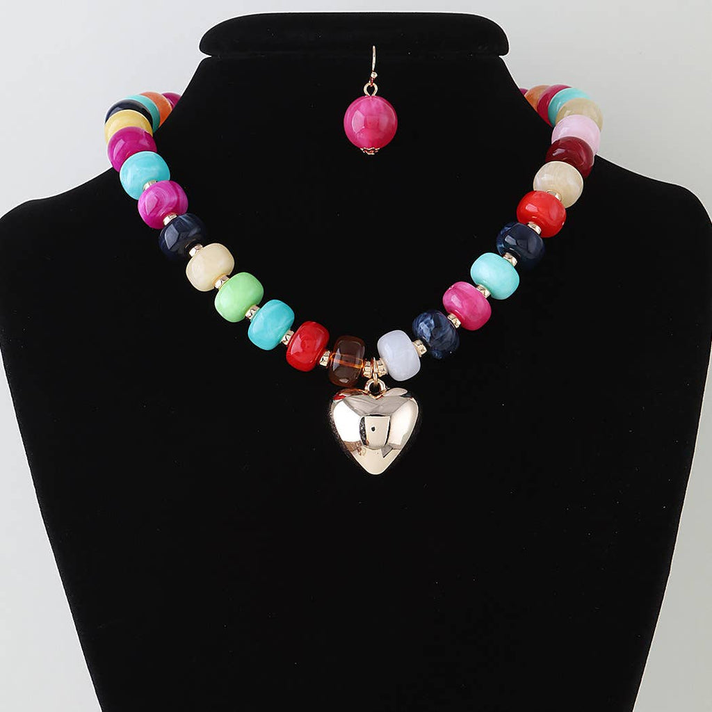 Playful Resin Bead Statement Necklace & Matching Earring Set
