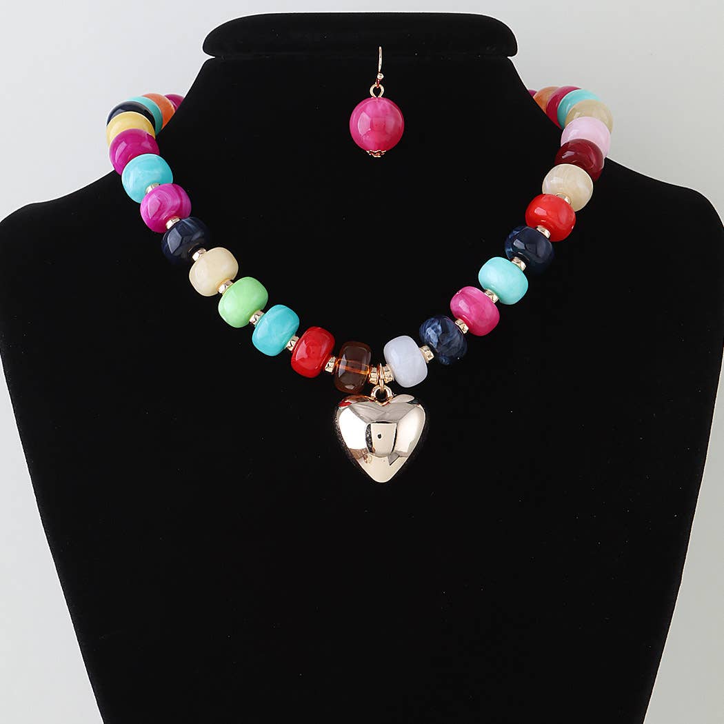 Playful Resin Bead Statement Necklace & Matching Earring Set