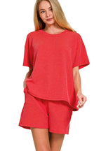 Corded Rib Short Sleeve Tee And Short Pants Set