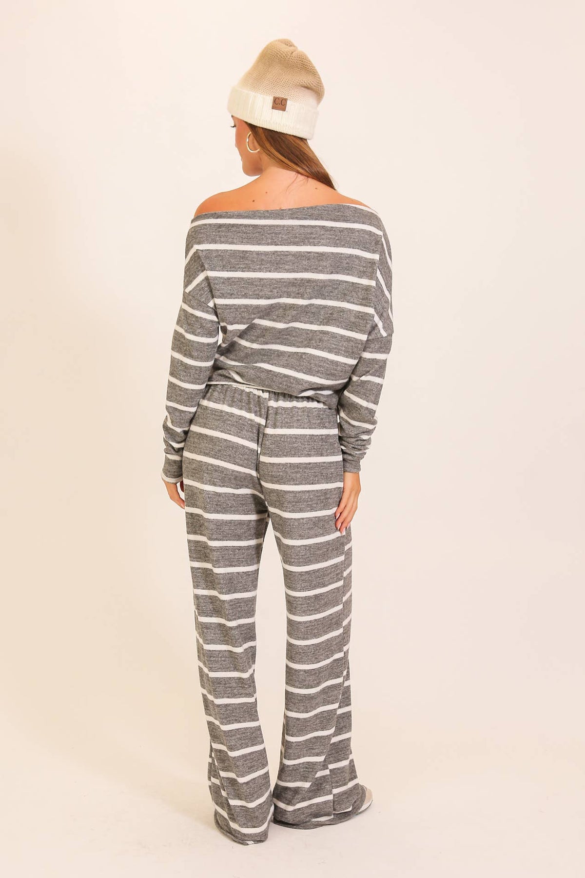 Striped One-Shoulder Lounge Set
