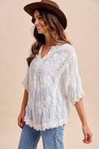 Floral Embroidered Crochet Oversized Blouse