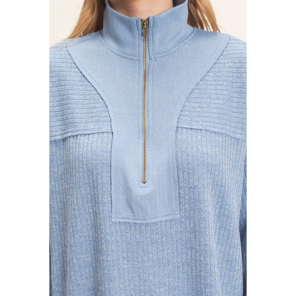 Ribbed Knit Half-Zip Pullover