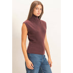 Sleeveless High Neck Knit Top