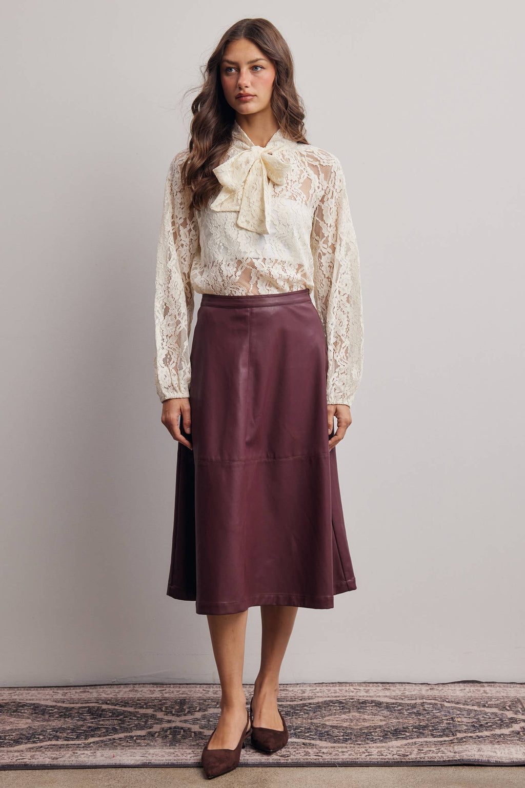 Sheer Lace Tie Neck Blouse FT0059