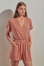 HR3016-ABTRACT PRINT ELASTICIZED SURPLICE ROMPER