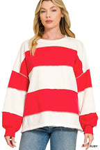 French Terry Color Block Exposed Seam Oversized Top