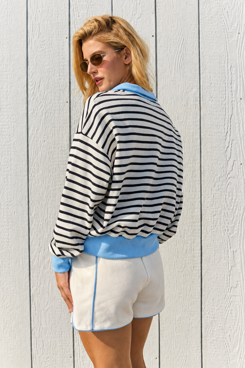 PT20069-1 Tessa Striped Quarter Zip Sweatshirt
