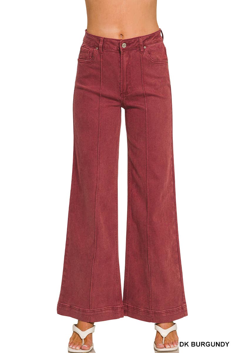 High Rise Wide Leg Pintuck Color Denim Pants