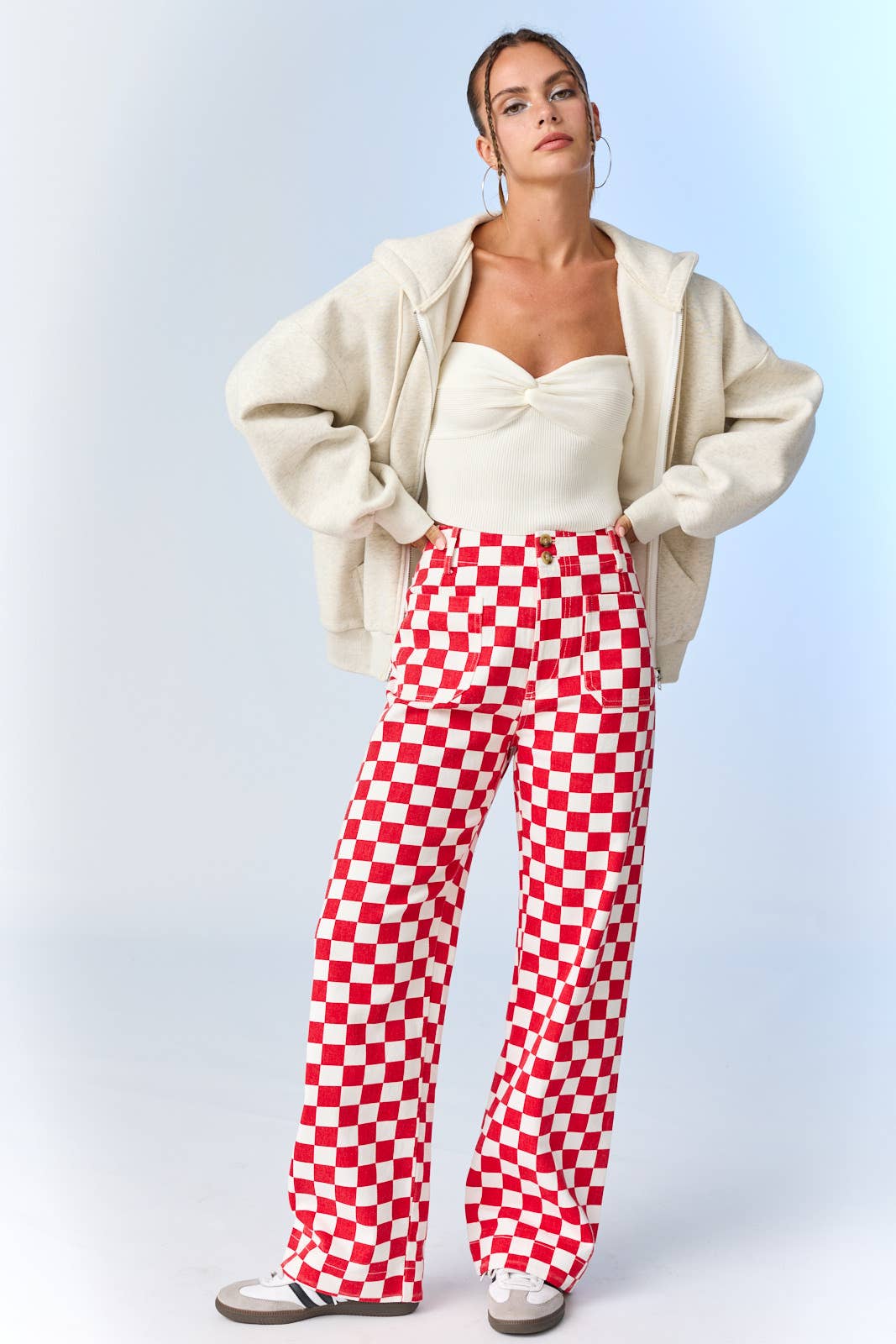 Berry Checkered Jeans