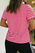 Stripe Scalloped Trim Round Neck Shirt