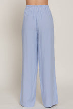 Waist Band with String Stripe Print Woven Pants