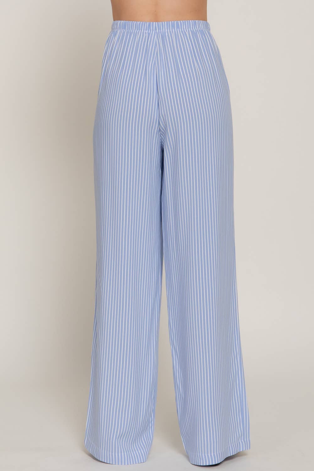 Waist Band with String Stripe Print Woven Pants