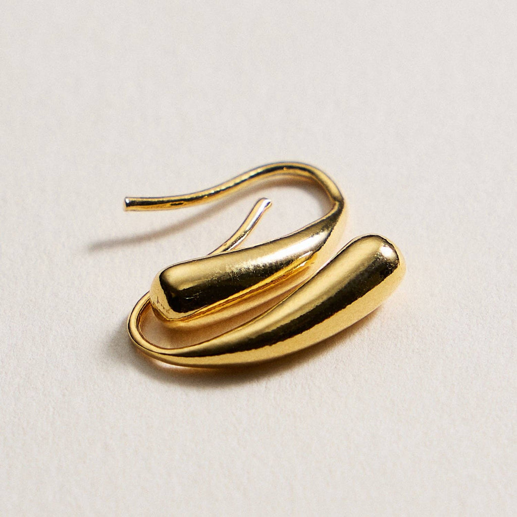 Gold-Dipped Modern Curve Hook Earrings – Minimalist Design, Made in Korea