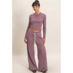Striped Waffle Long Sleeve Top & Pants Set