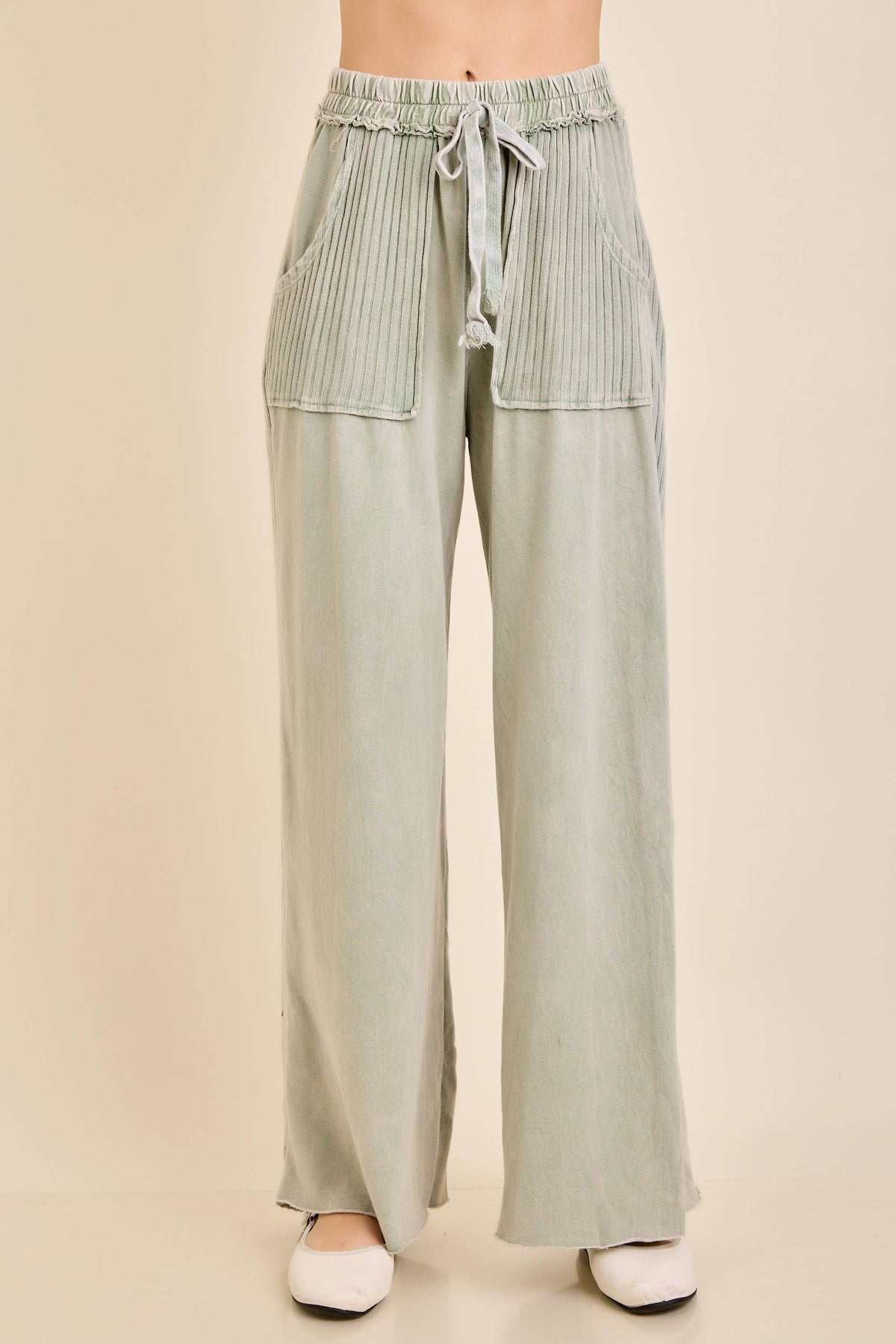Mineral Wash Side Knit detail wide leg pants HE5878P