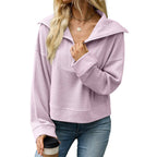 Women's Oversized Half Zip Collared Sweatshirt Pullover