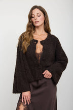 FUZZY KNIT BUTTON DOWN BOXY CARDIGAN SWEATER