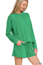..Ribbed Short Sleeve Tee & Pants 2PC Set