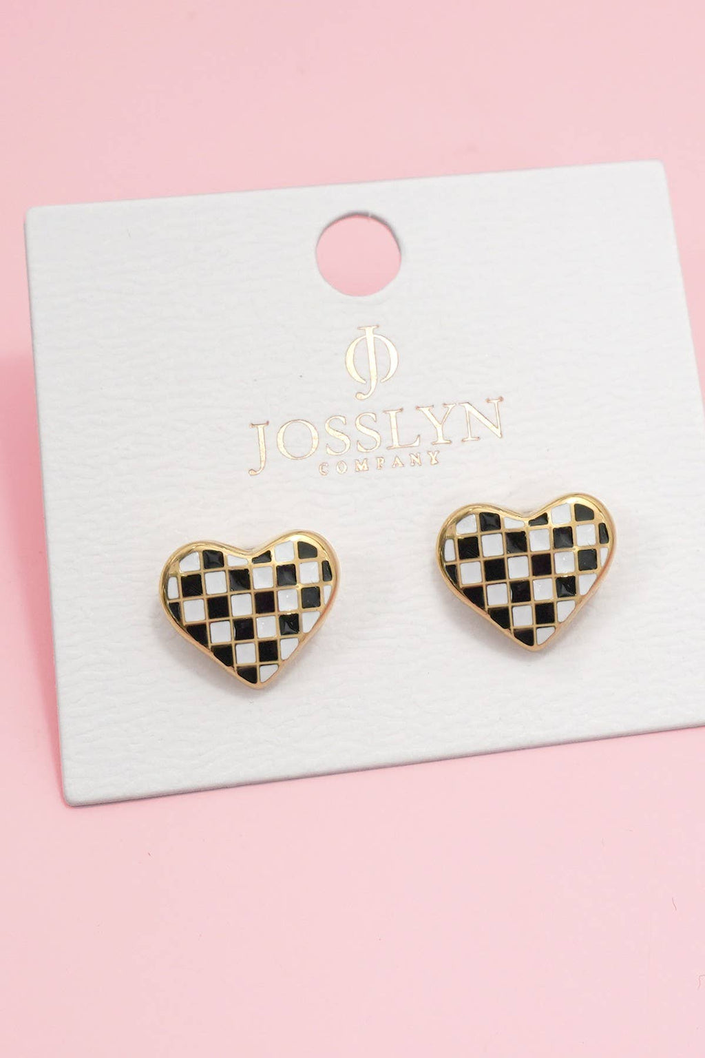 Checkered Enamel Heart Stud Earrings | 40E511