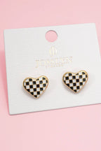 Checkered Enamel Heart Stud Earrings | 40E511