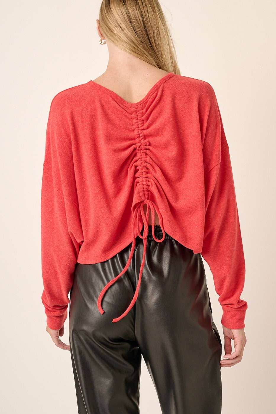 H14455-BRUSHED HACCI OVERSIZE RUCHED BACK TOP