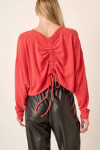 H14455-BRUSHED HACCI OVERSIZE RUCHED BACK TOP