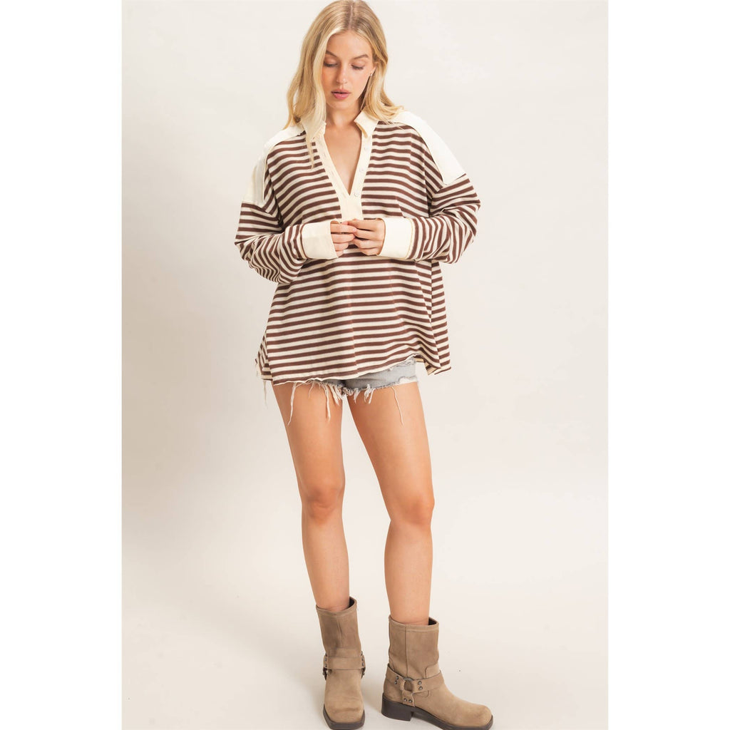 Striped Henley Sweatshirt