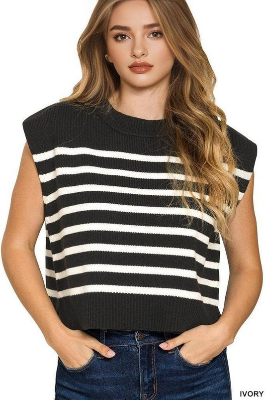 Oversized Crew Neck Stripe Sweater Vest
