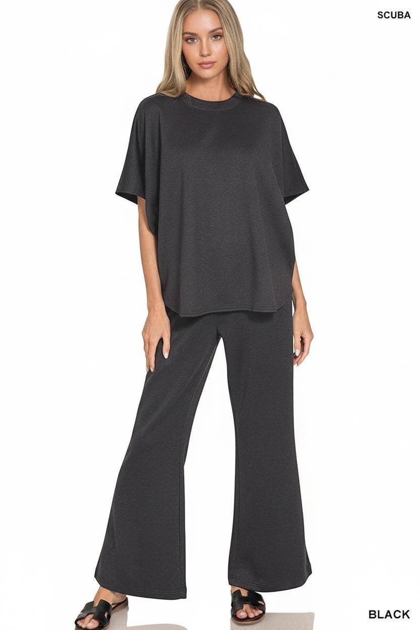 Scuba Curbed Hem Top & Pants Set - Zenana