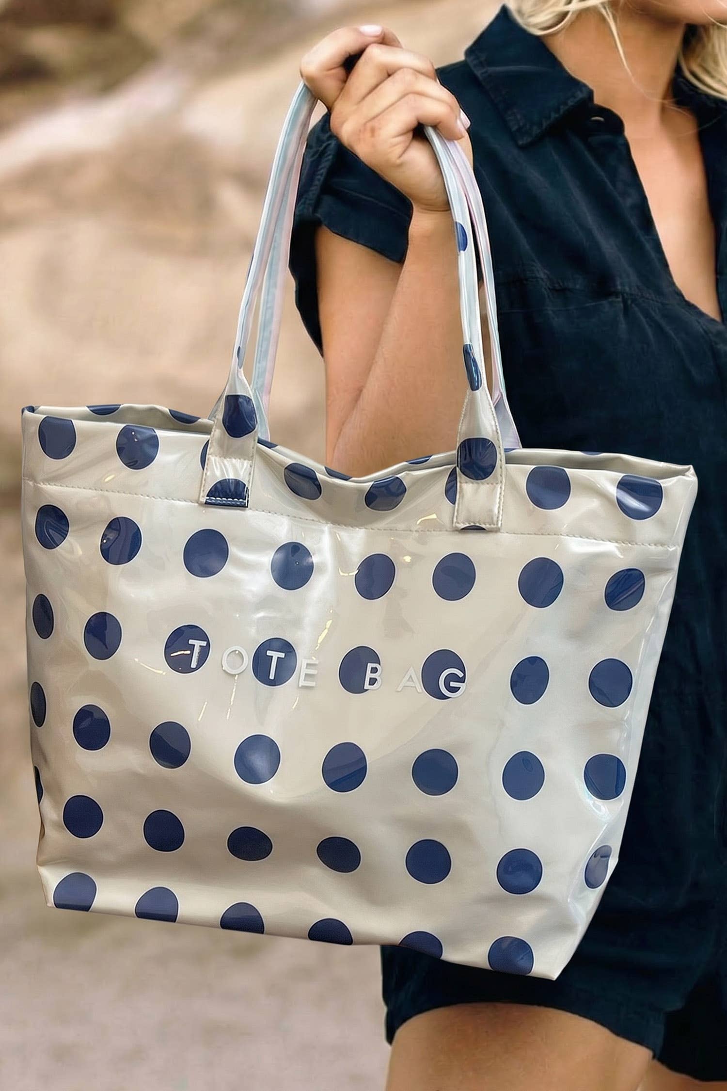 LAS Polka Dot Durable Waterproof PVC Tote Bag