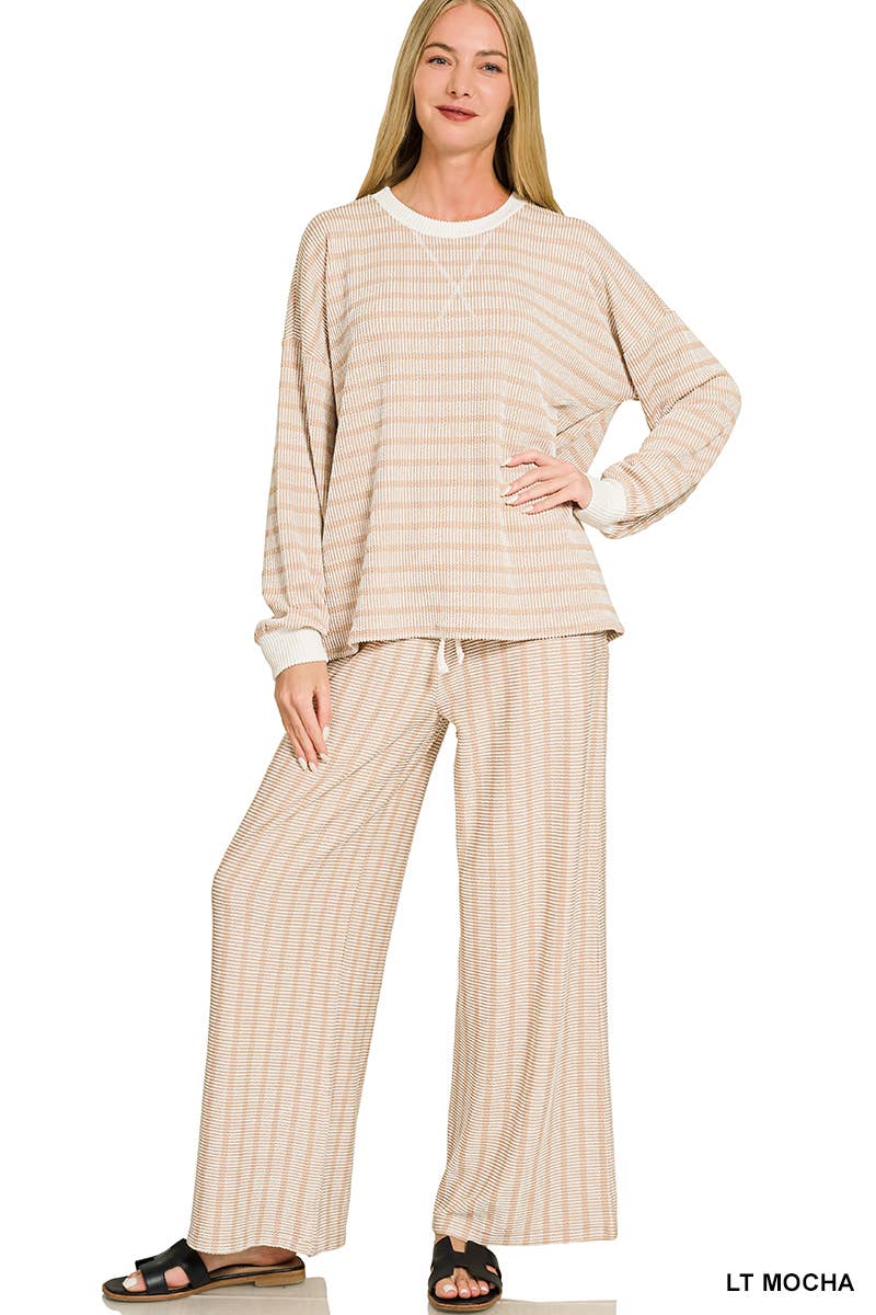 Raised Rib Striped Pullover & Pants 2PC Set