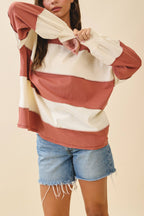 8551GN Contrast Panel Long Sleeve Slouchy Pullover 1