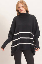 Striped Turtleneck Poncho Sweater