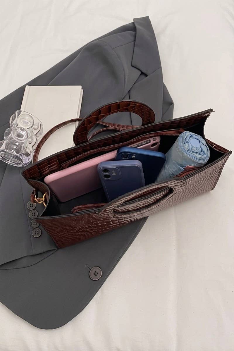 Crocodile Pattern Circular Handle Tote Bag