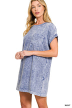 1211 Halo Washed Premium Cotton T Shirts Dress w/ pockets SI-2918