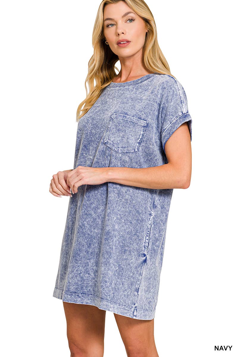 1211 Halo Washed Premium Cotton T Shirts Dress w/ pockets SI-2918