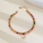 Multi-Color Crystal Heart Charm Tennis Bracelet | 80B1829