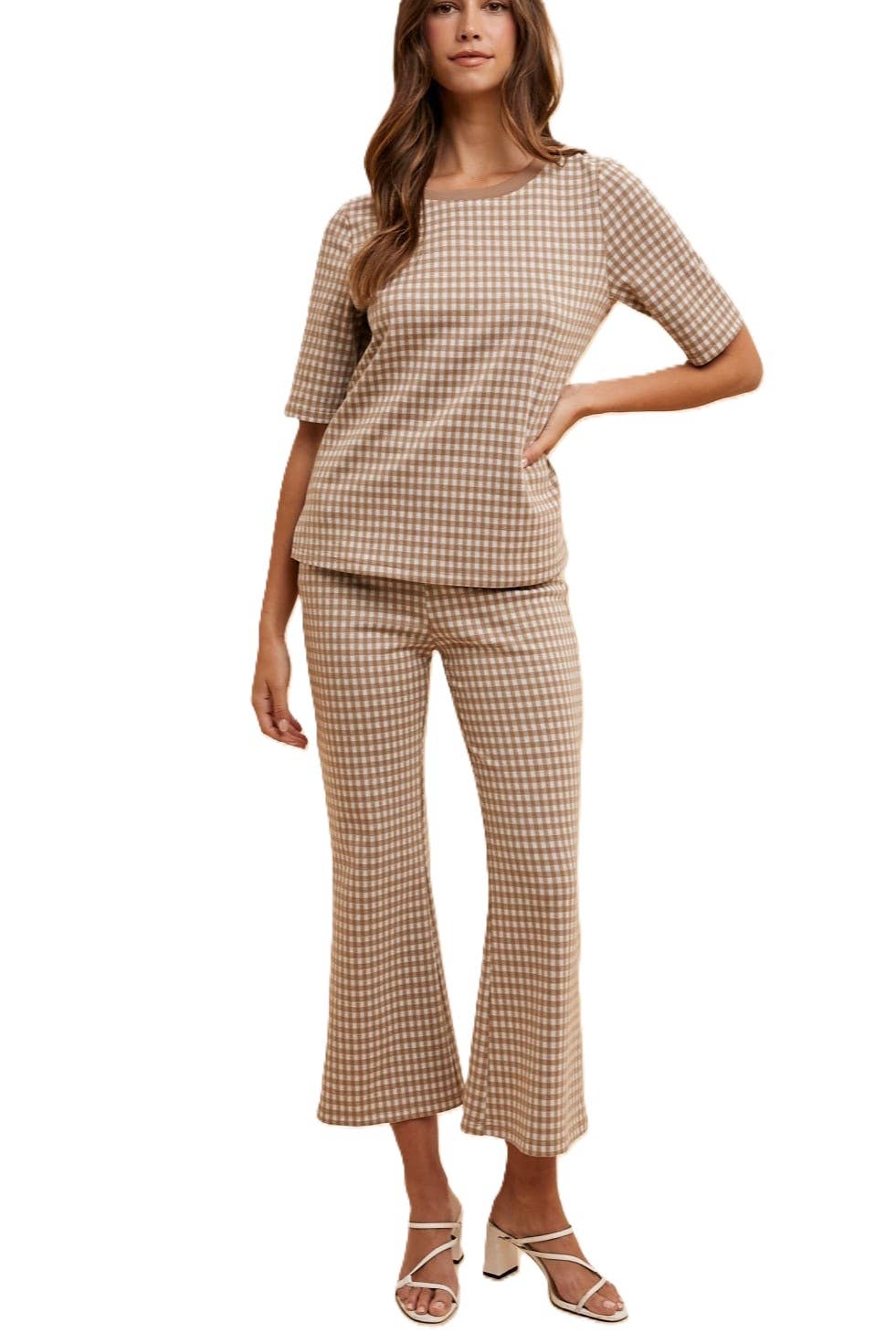 Gingham Jacquard Knit Top And Pants Set