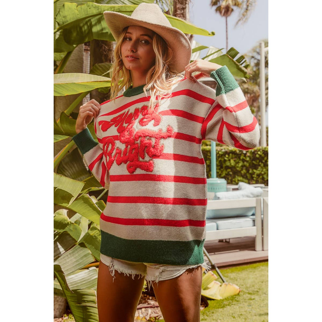 CHRISTMAS THEME STRIPE KNIT TOP