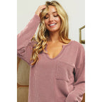 WAVY TWO TONE RIB NOTCH NECK PATCH POCKET TOP