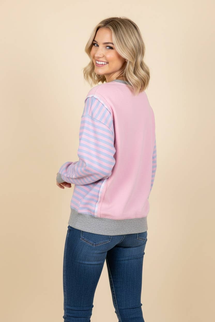 HT20057 Contrast Stripe Sleeve Pullover