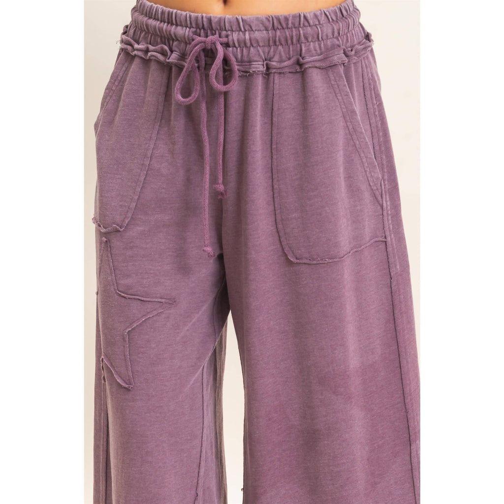 Mineral Wash Star Patch And Print Wide Leg Pants
