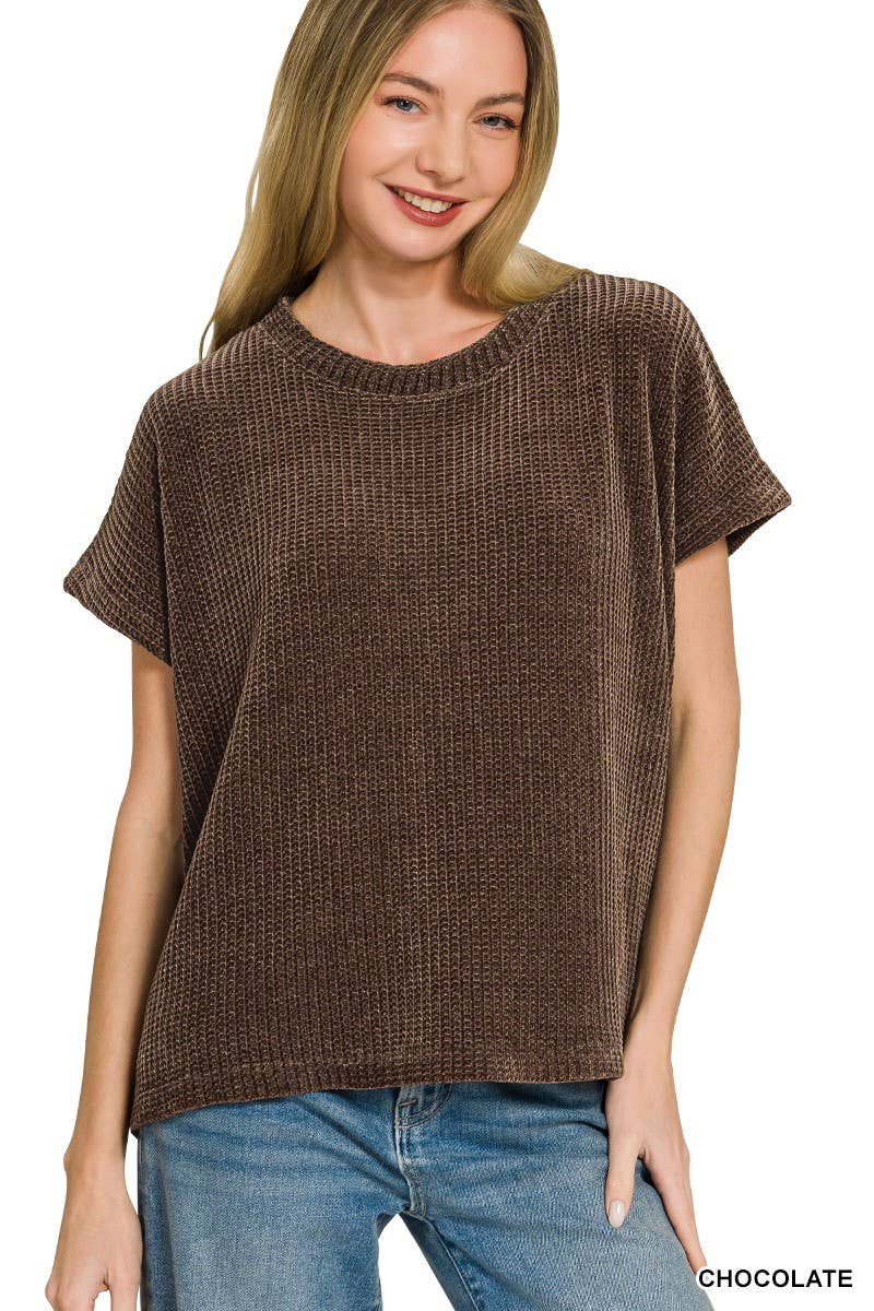 Chenille Waffle Cap Sleeve Sweater