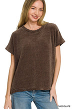 Chenille Waffle Cap Sleeve Sweater