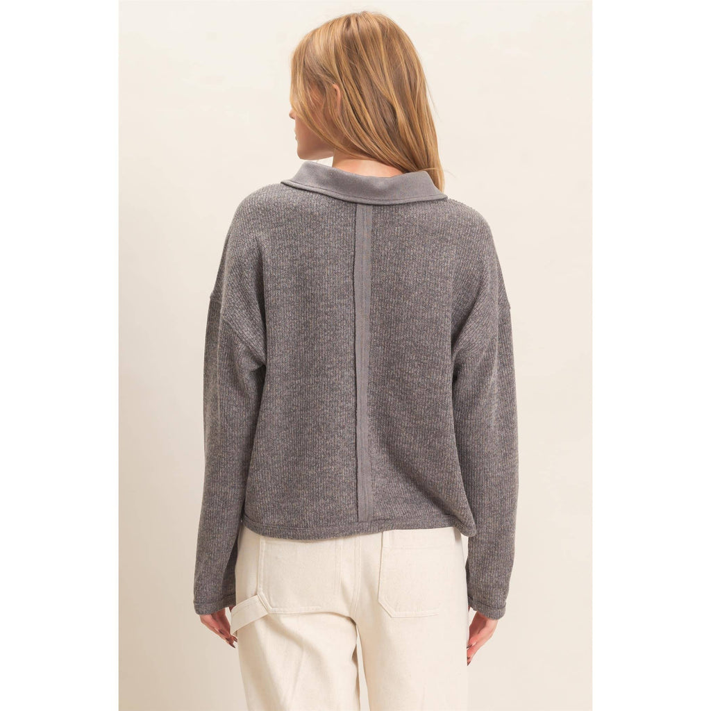 Ribbed Collared Pullover Top